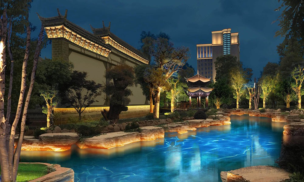 云南瀘西金陵大酒店建筑、園林、河道燈光靚化工程